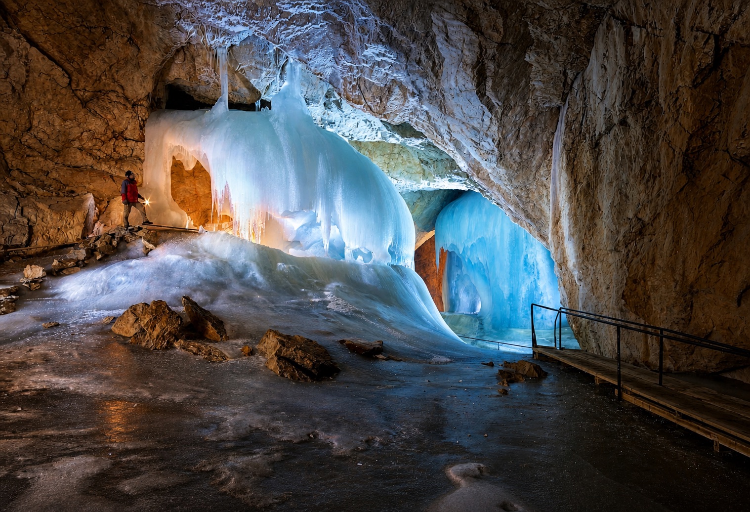 Blue ice cave in the mountains
